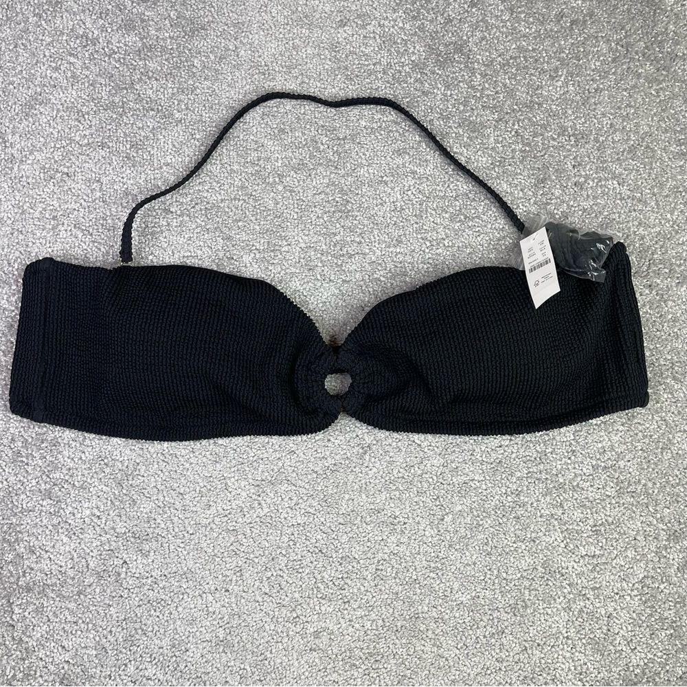 J. Crew Heritage Textured O-ring Bandeau Bikini Top Womens 3X Black Padded BP264